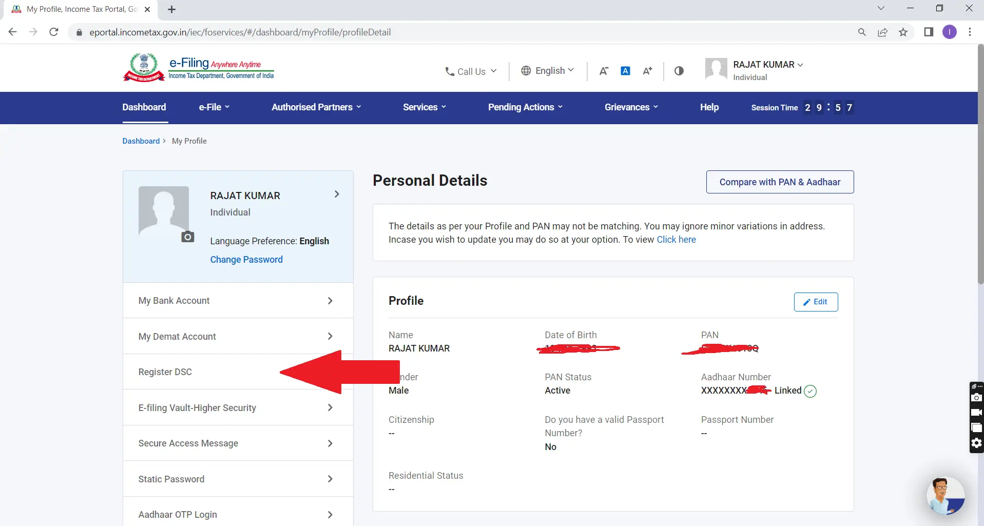 dsc registration at income tax portal